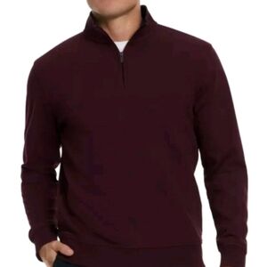 Ted Baker Burgundy 1/4 Zip Long Sleeve Polo Shirt Size L Textured Knit Front